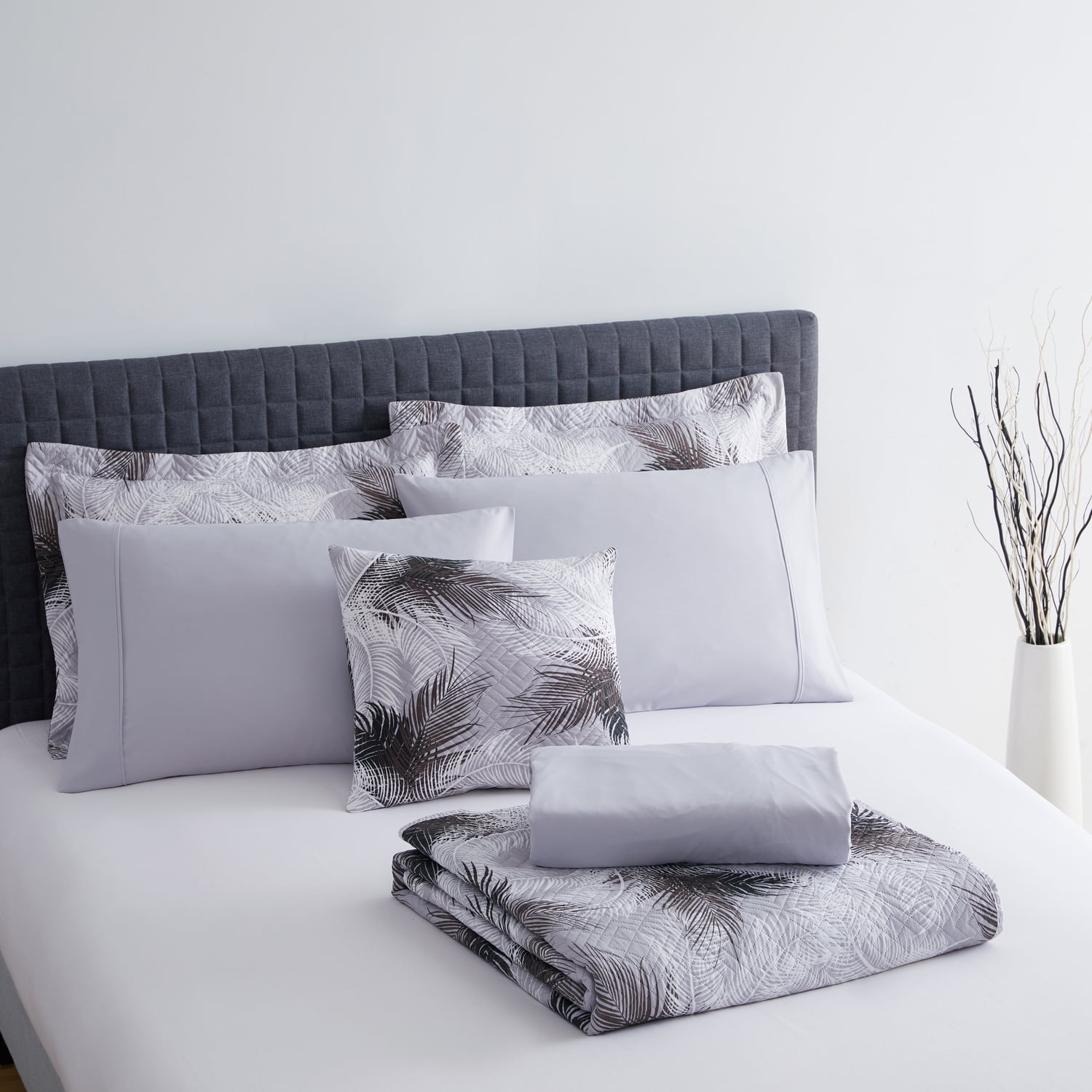 Clara Clark Quilt Set Queen Bedspread, 7-Piece Leaf Pattern Lightweight Bedding Set