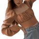 thumbnail image 3 of SAYOO Blusa plegada para mujeres, camiseta cuello cuadrado de manga larga SAYOO moda, 3 of 7