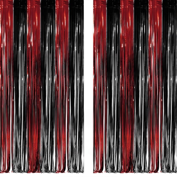 Telón de fondo Greatril para fiestas con flecos, estampado de serpentinas, negro y rojo
