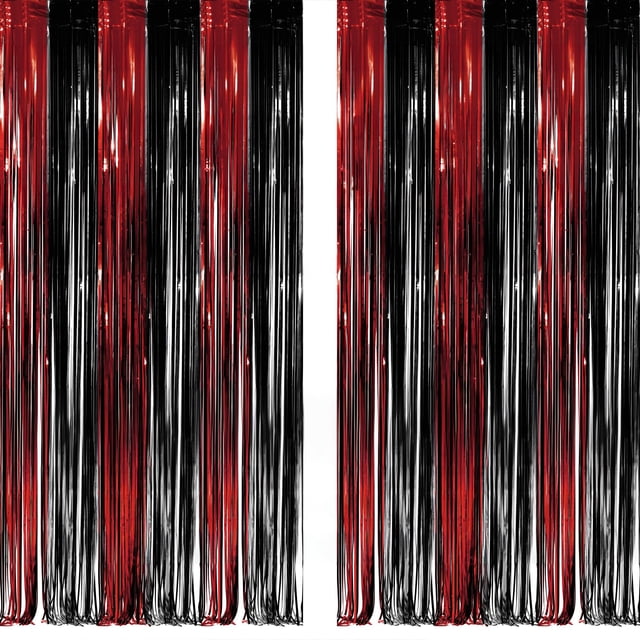 Telón de fondo Greatril para fiestas con flecos, estampado de serpentinas, negro y rojo