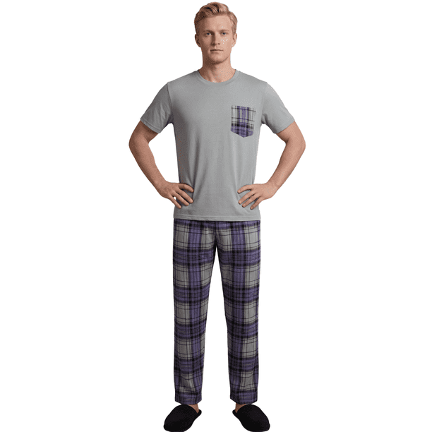 Pijama Hombre 2 Piezas Unitalla, Playera Suave con Bolsillo y Pantalón a Cuadros, Comodidad Total para Descanso