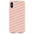 thumbnail image 1 of DistinctInk Clear Shockproof Hybrid Case for iPhone XS Max (6.5" Screen) - TPU Bumper, Acrylic Back, Tempered Glass Screen Protector - Pink & Gold Print - Diagonal Stripes Pattern, 1 of 5