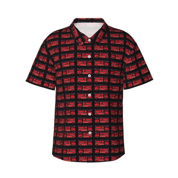 Fire Trucks Men'S 3d Print Casual Button Down Shirts, Novelty Hawaiian Short Sleeves 3xl