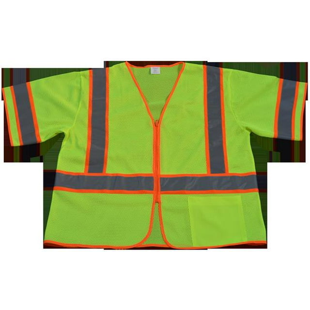 Petra Roc LVM3-CB1-EC-L-XL Safety Vest Ansi Class 3 Lime Mesh Economy with Orange Contrast Binding Zipper Closure 1 Pocket, Large & Extra Large