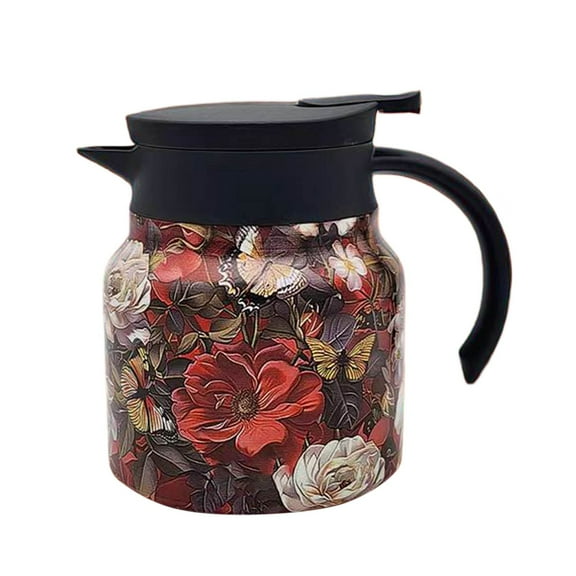 Floral Pattern Tea Pot with Built-in Infuser Mini Hot Coffee Pot Stainless Steel Thermal Carafe for Hot Drinks