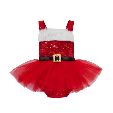 

Puloru Baby Girl Christmas Romper Fluffy Sequined Strappy Romper Skirt