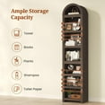 thumbnail image 4 of 76" Tall Narrow Arched Bookcase, 7-Teir Mid-Century Modern Bookshelf with Adjustable Shelves for Living Room, Home Office, Walnut, 4 of 7