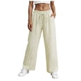 thumbnail image 2 of vigerkar Women's Striped Pants Pajama Lounge Boxer Pants Casual Wide Leg Drawstring PJ Bottoms Trousers (Beige, L), 2 of 9