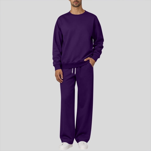 ersvoioy Mens Sweatsuits 2 Piece Solid Color Sweatshirt and Sweatpants Set with Pockets Drawstring Waist Long Sleeve Tracksuit Regular Fit Cotton Blend Casual Fall Winter Loungewear Set