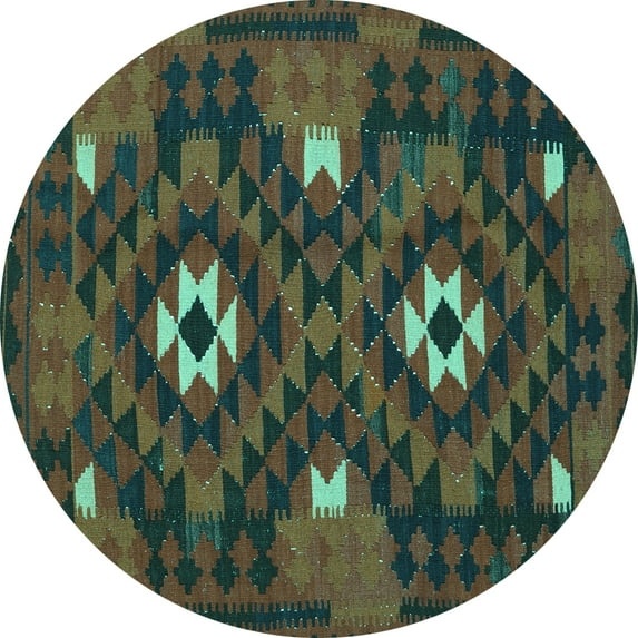 Ahgly Company Indoor Round Oriental Turquoise Blue Traditional Area Rugs, 8' Round