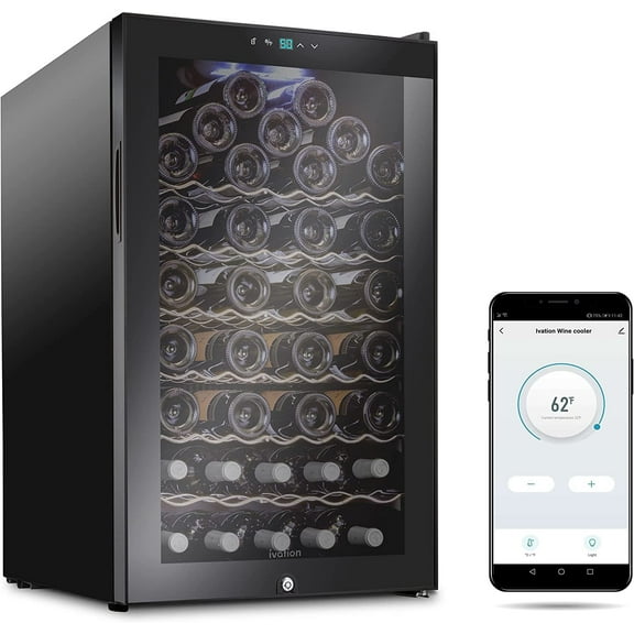 Ivation 51 Bottle Freestanding Wine Refrigerator, Wine Fridge with Wi-Fi Smart App Control, Black