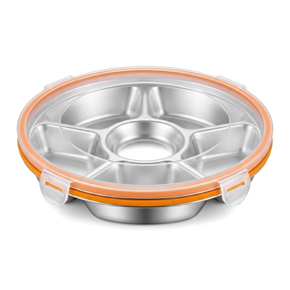 YangxinFruit Platter Tray for Parties Vegetable Tray Veggie Tray with Lid Chilled Snackle Box Fruit Storage Containers for Fridge Fruit Trays Snack Spinner Trays for Serving Food 6 Compartments/9.1in