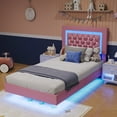 thumbnail image 7 of 4 EVER WINNER Twin Size Floating Bed Frame with LED Lights, Upholstered Platform Bed Frame with Diamond Tufted Headboard, Pink Twin Size Bed Frame, Pink, 7 of 7