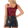 thumbnail image 3 of INSPIRE CHIC Women's Metallic Sequin Crop Top Sparkle Glitter Sleeveless Party Club Tank Top M Wine Red, 3 of 6
