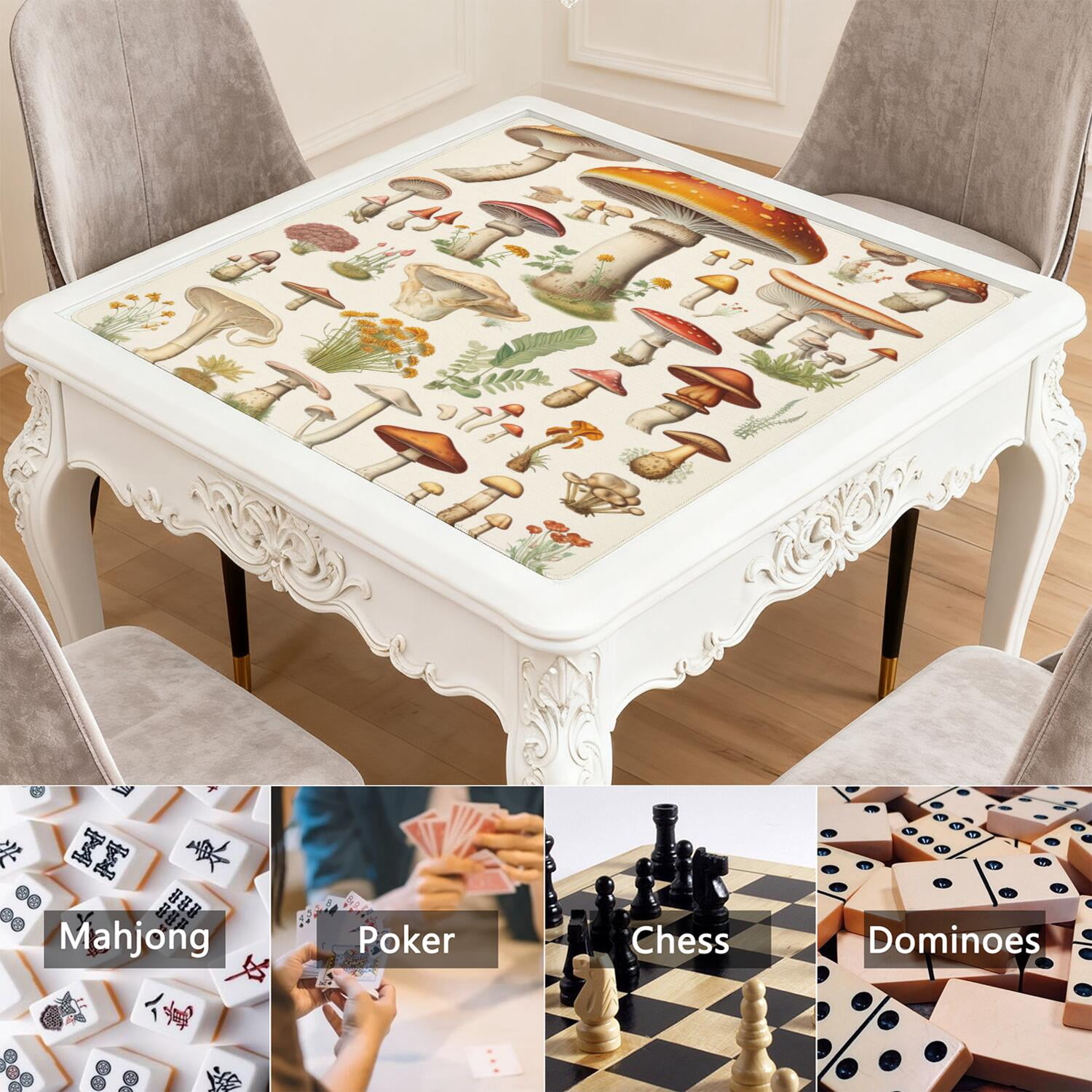 Plants Design Mahjong Table Mat 31.5x31.5 Inches Crafted from Durable Rubber with Anti-Slip Non-Slip Backing and Noise Dampening for Board Games Cards