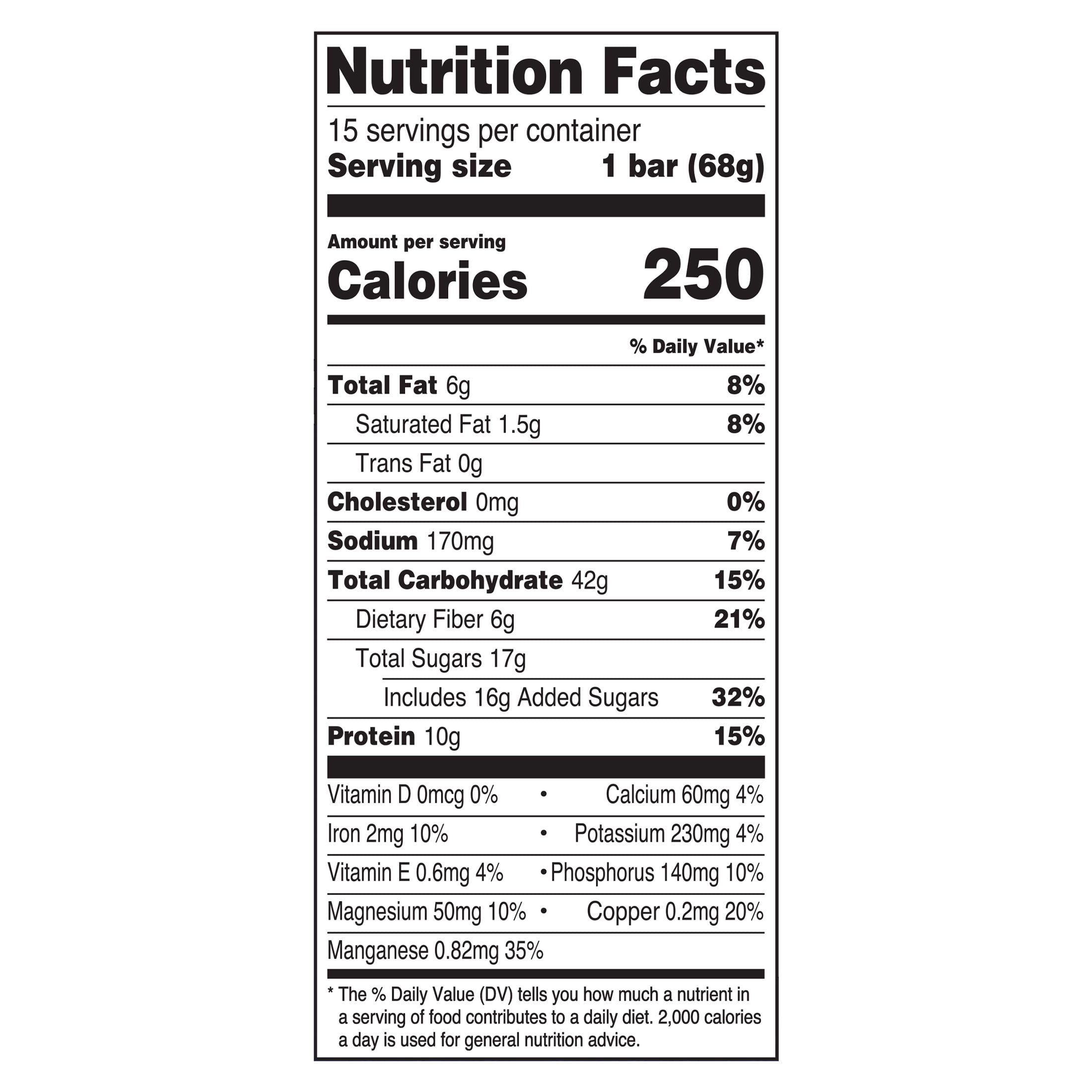 Great Value Energy Bar, Chocolate Chip, 2.4 oz, 15 Count