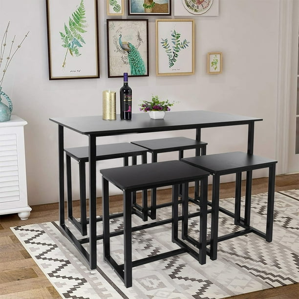 5 Piece Space Saving Table Set Wood Compact Kitchen Dining Room Table And 4 Stools Walmart Com Walmart Com