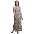 thumbnail image 1 of Bimba Floral Ladies Crew Neck Waist String Print Maxi Dress with Side Slits Summer Wear-Large, 1 of 6