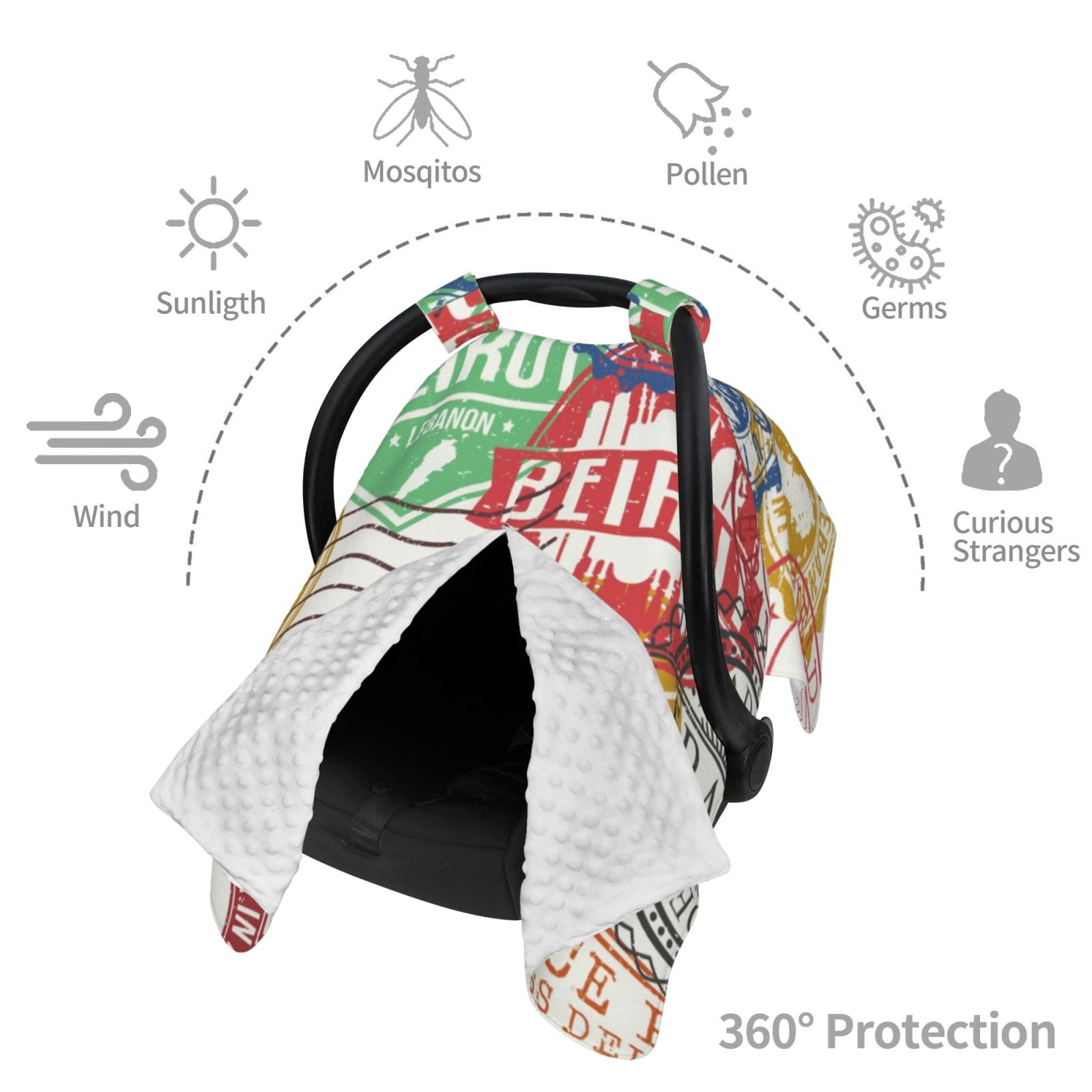 Car Seat Cover Baby - Travel Stamp Breathable Infant Car Seat Cover for Baby Carseat, Lightweight Comfort Baby Essentials Must Haves Newborn Stuff for Girl Boy