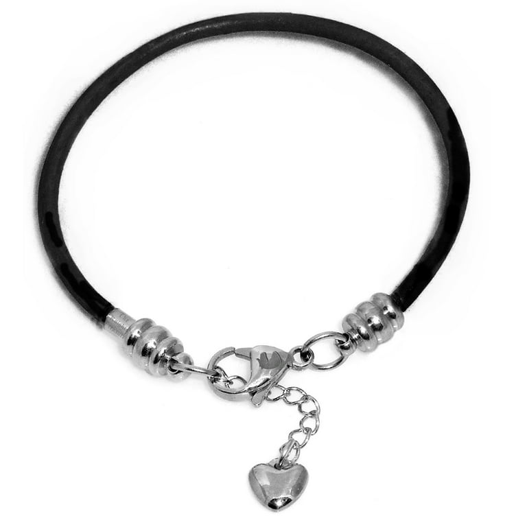 Charm Bracelet For Women, Black Leather, Fits Pandora Charms
