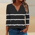 thumbnail image 2 of Fall Saving! HVOBTTY Womens 3/4 Sleeves Pullover T Shirt, Fall Tops for Women Plus Size, Women's Fashionable Striped 3/4 Sleeve V Neck Loose Fitting Top Black, M, 2 of 5