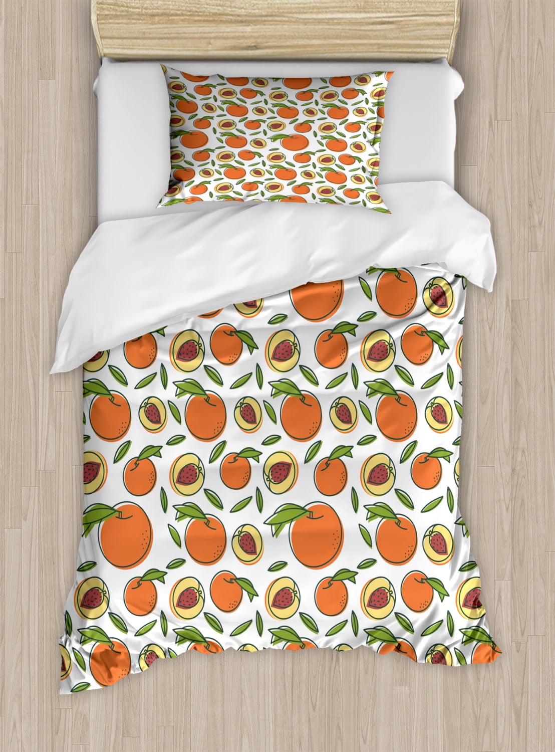 Peach Colors Duvet Cover Set, Pattern of Fruit with Seed Healthy Food