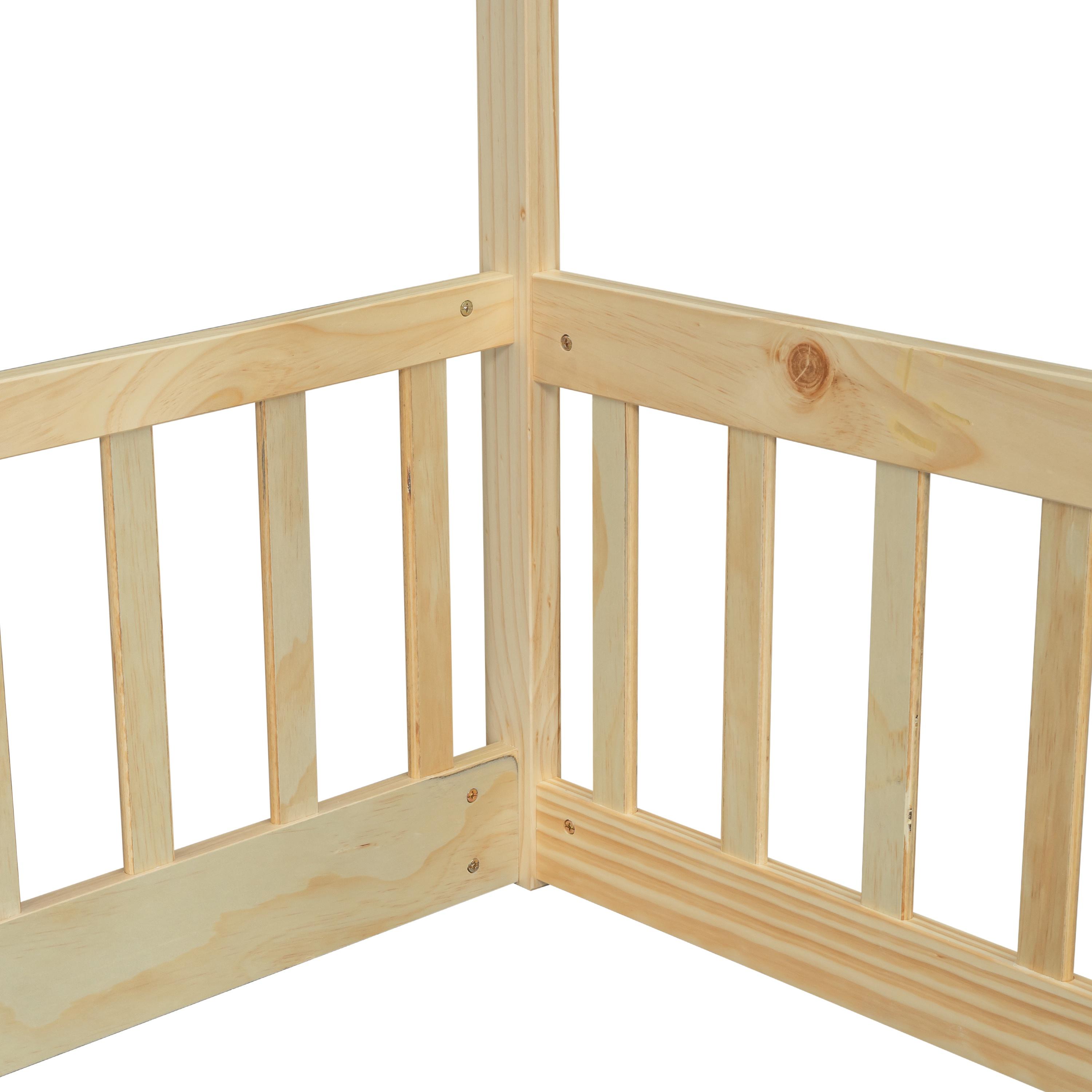 PORKISS Full Size Floor Bed for Kids, Wood Montessori Bed with House-shaped Roof, Natural