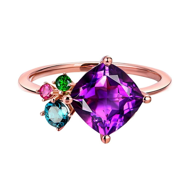 Anillo de moda con piedras preciosas, anillo chapado en oro, anillo con piedras preciosas de colores