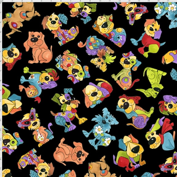 Joyful Toss Black Fabric Yard