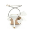 thumbnail image 2 of BLISSFUL STEP Rhinestone Mesh Bow Slingback Stiletto Heel Pumps for Women White 8, 2 of 6