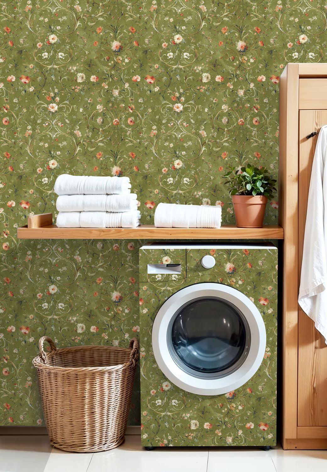 Peel and Stick Wallpaper Vintage Floral Soft Green Delicate Blooms Wall Mural 17.7in x 9.8ft Self Adhesive Removable Wall Paper Renter Friendly Wallpaper for Nursery Bedroom Cabinets