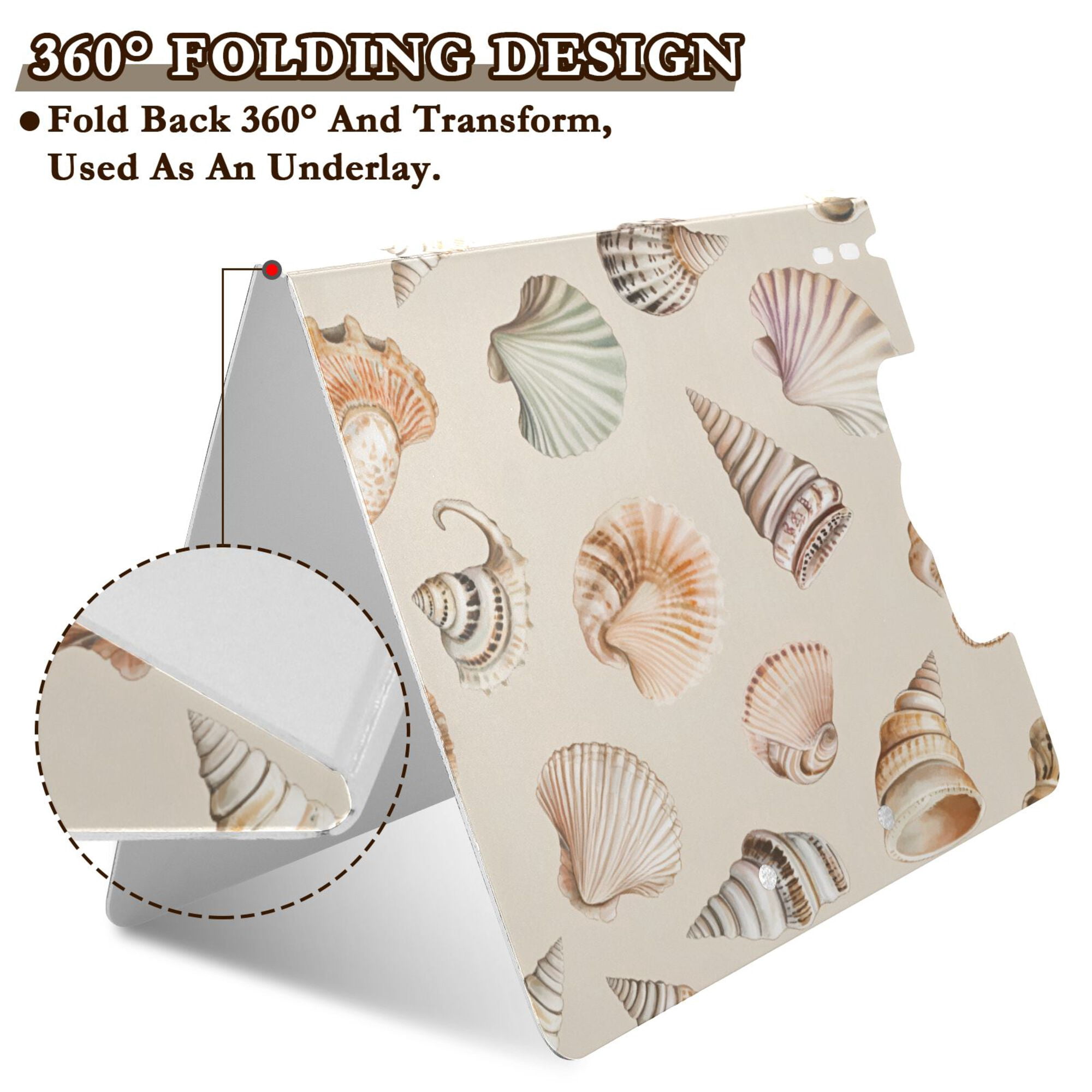 FORMRS A4 Clipboard Folder with Pen Holder Horizontal Foldable School Office Binder, Green Watercolor Seashells