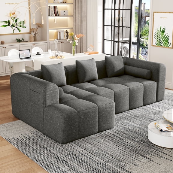 MODERNLUXE 101" Sectional Sleeper Sofa,L-Shaped Modular Sectional Sofa with Deep Seat and 2 Side Pockets, 3 Seater Free Combined Sofa Couch Convertible Sleeper Sofabed for Living Room Apartment,Grey