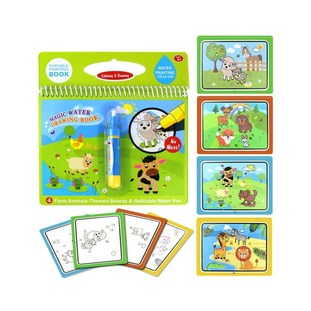 Inteprter Libro para colorear Doodle y bolígrafo mágico, tablero de dibujo para pintar para niños, juguetes mágicos, libro de dibujo de agua, regalo de pinturas cuatro