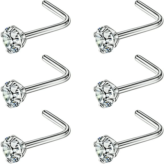 DESIGNICE 6PCS Surgical Steel/Titanium Nose Studs for Women Nostril Piercing Jewelry 22g / 20g / 18g