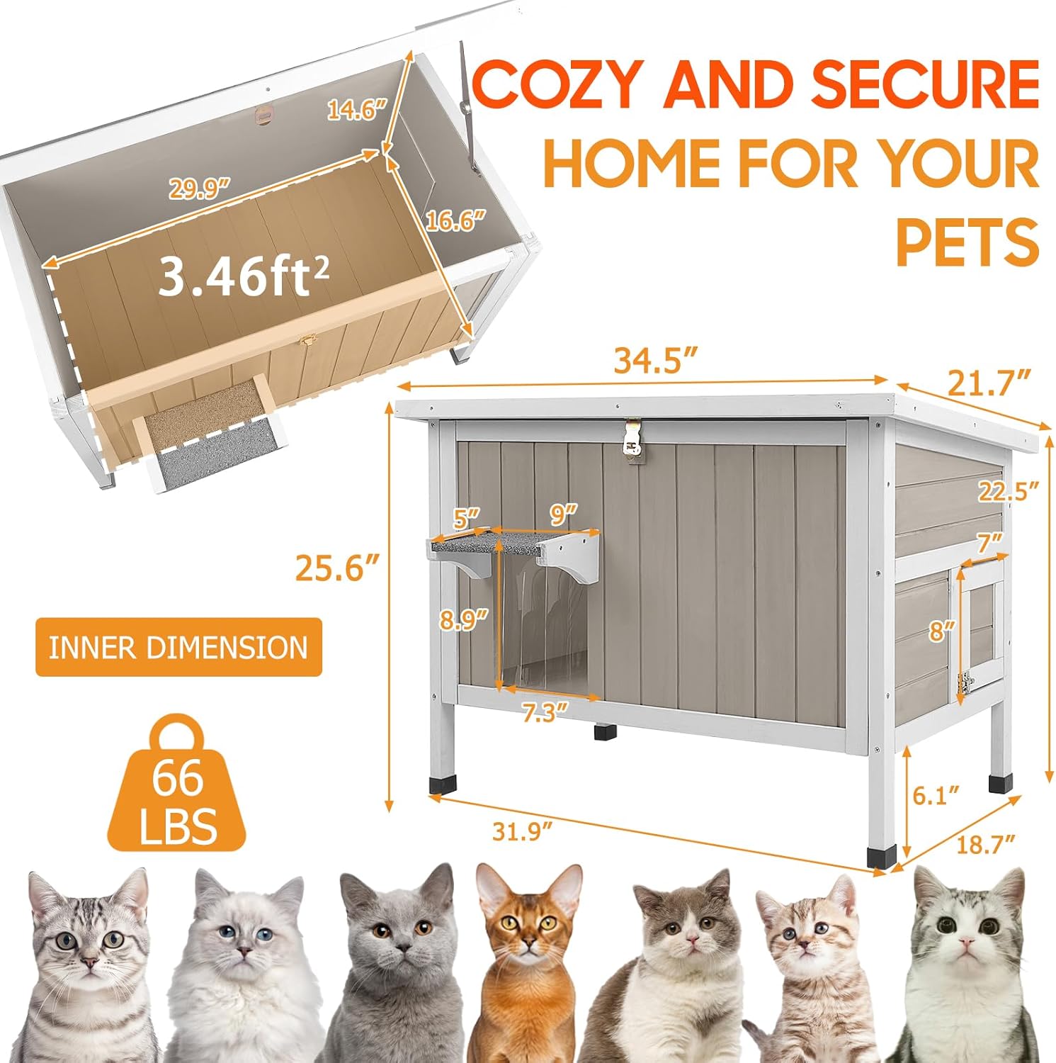 PETSCOSSET Outdoor Cat House Insulated Feral Cat House with Openable Roof