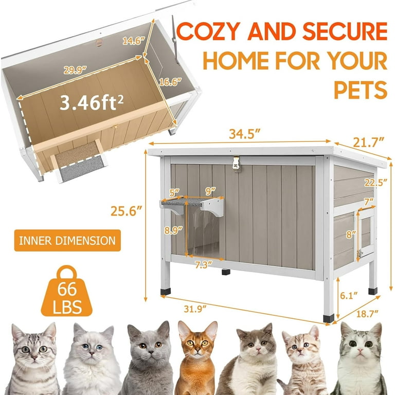 PETSCOSSET Outdoor Cat House Insulated Feral Cat House with