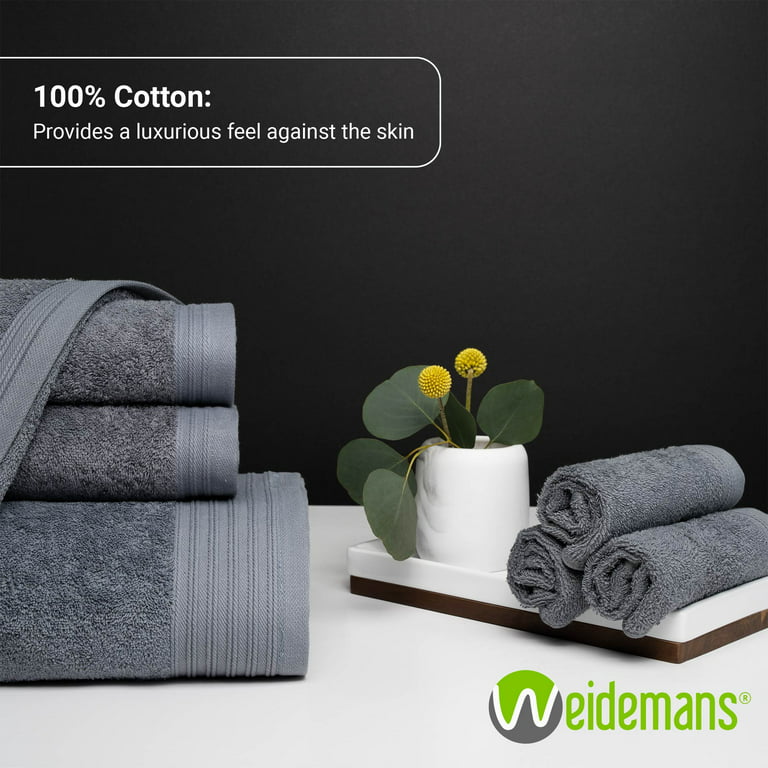 Weidemans Premium 4 Pieces Towel Set Including 4 Exclusive Hand Towels 18 x 30 Color Dark Grey 100% Cotton |Machine Washable High Absorbency