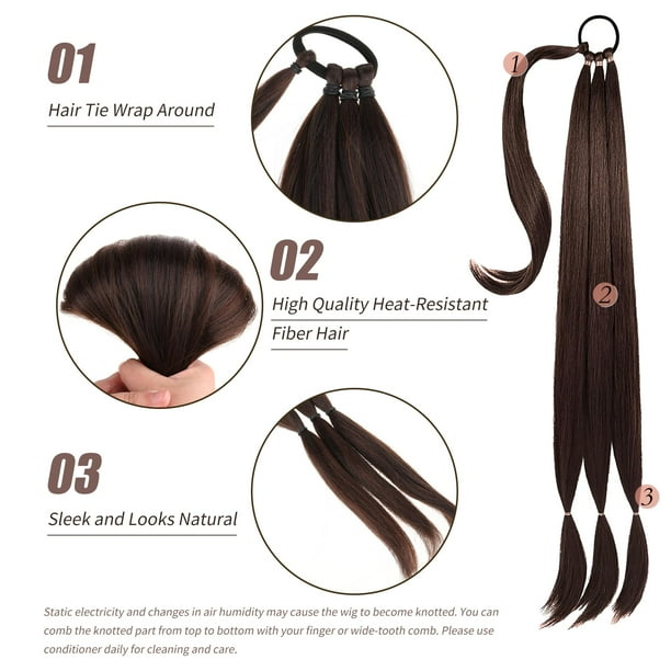 Sonducket DIY para diferentes trenzas Extensión de cola de caballo para la extensión de cola de caballo trenzada de tendencia de cabello de Accesorio para el cabello marron oscuro