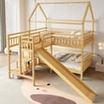 thumbnail image 2 of URTR Full Over Full House-shaped Bunk bed with Slide, Storage Stairs and Guardrail, Wooden Full Size Playhouse Bunk Bedframe for Bedroom, Two Placement Methods, Noise-free Design, Natural, 2 of 9