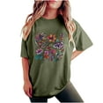 thumbnail image 2 of Womens Clothing Homenesgenics Womens Tops Plus Size Women's Fashion Summer Round Neck Drop Sleeves Short Sleeve Flower Printing Green L, 2 of 6