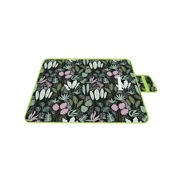 TopLLC Outdoor Picnic Blanket, 39"x59" Tropical Leaves Pattern Camping Mat with Carry Strap, Foldable Waterproof Picnic Mat Lightweight Sand Free Beach Blanket for Spring Summer Camping Travel