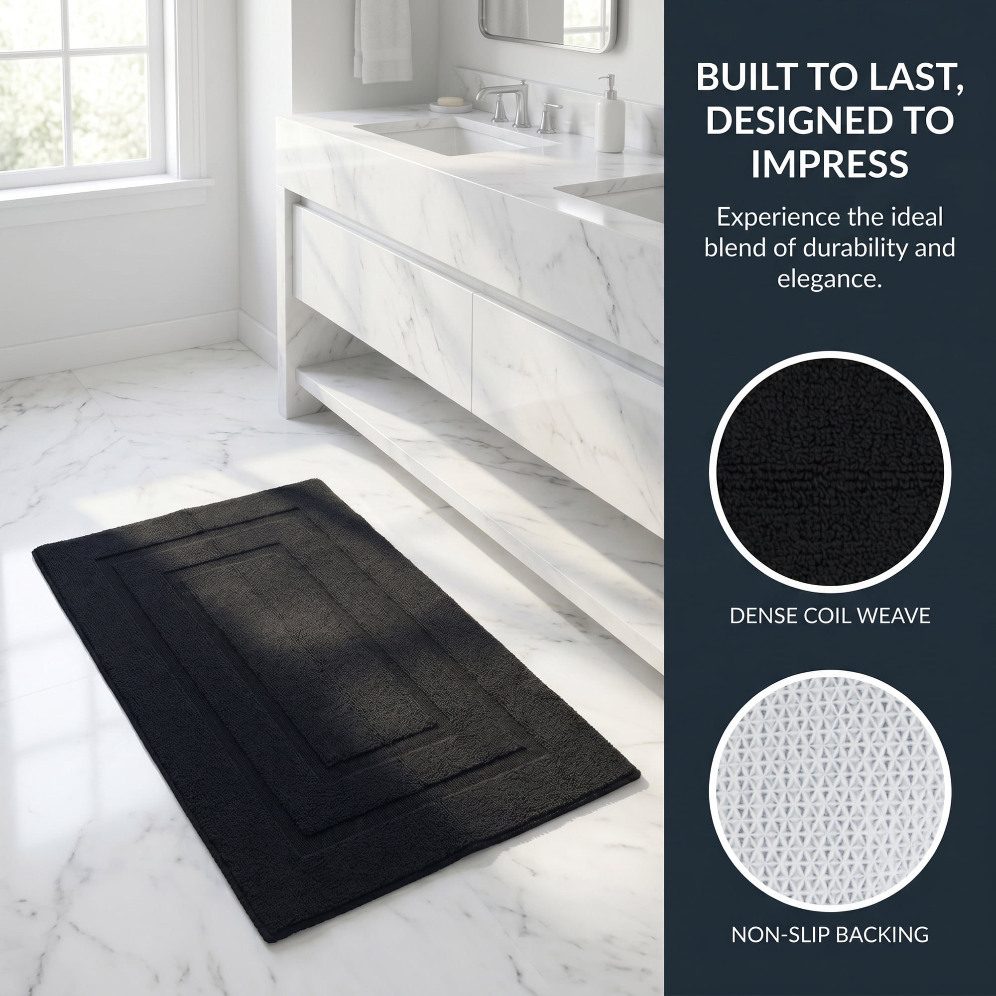 Unique Bargains Geometric Resistant Polypropylene Non Slip Waterproof Mat Black 35" x 24"
