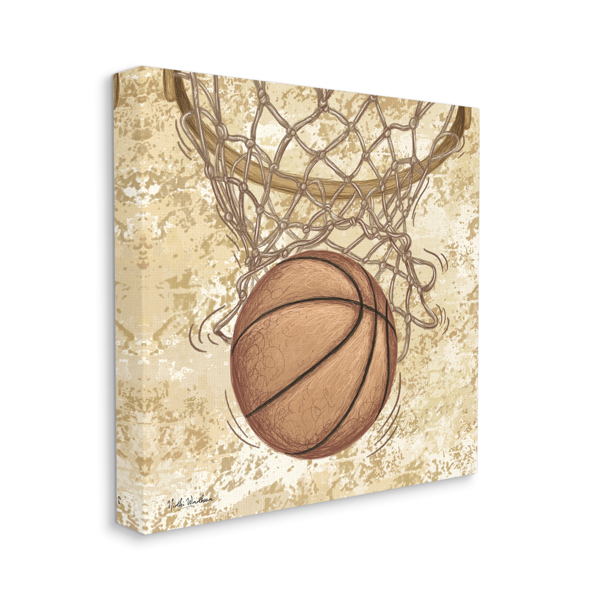 Stupell Industries Rustic Basketball in Hoop Sports Painting Gallery Wrapped Canvas Print Wall Art, 24 x 24