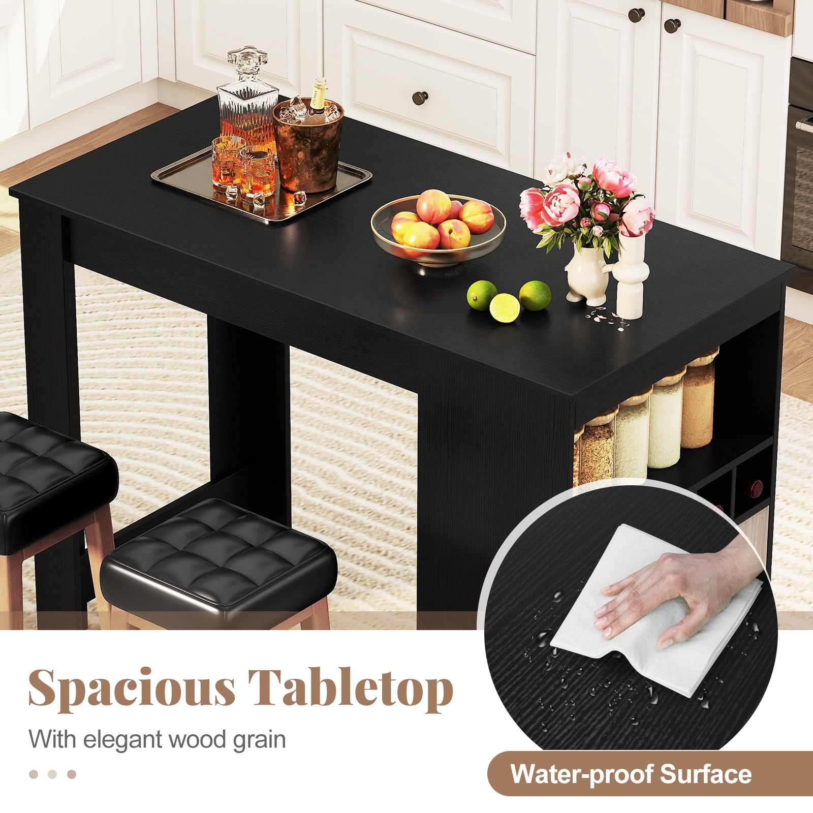 Gymax 48'' Bar Table w/ Storage Cabinet & Wine Rack Adjustable Shelf Wine Rack