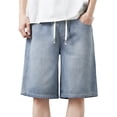 thumbnail image 2 of Ceisia Men's Relaxed Fit Straight Leg Denim Shorts Drawstring Elastic Waist 5-Pocket Jean Shorts Gift, 2 of 7