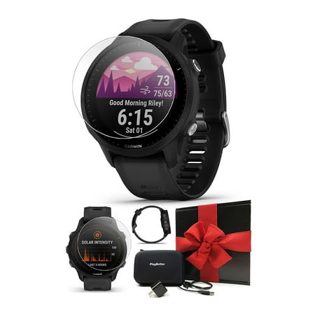 Garmin Forerunner 955 Solar (Black) GPS Running & Triathlon Smartwatch | Gift Box with PlayBetter Screen Protectors, Wall Adapter, Hard Case