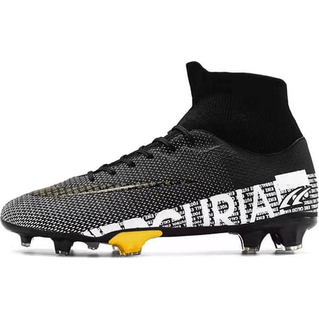 Runan Men's Soccer Cleats Football Shoes High-Tops Lace-Up Non-Slip Spikes