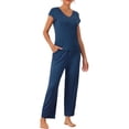 thumbnail image 2 of Conjunto de pijama casual de modal de manga corta para mujer 2 piezas, ropa de casa, pantalones largos, sudadera M azul profundo, 2 of 5