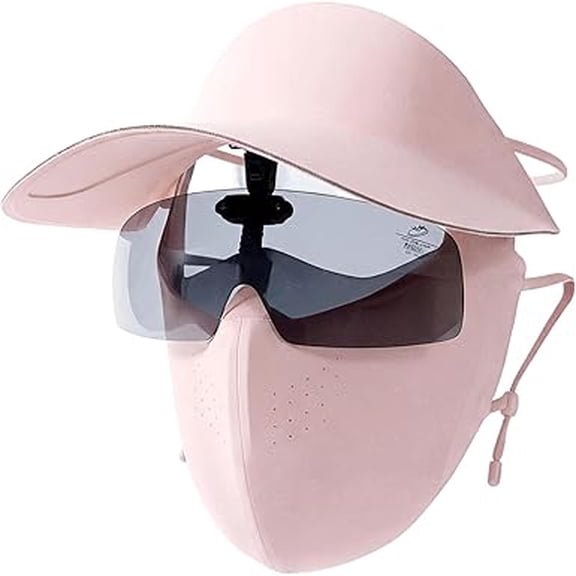 3-in-1 Sun Hat with Face Cover and Neck Shield, Breathable Wide Brim Outdoor Hat（Pink）